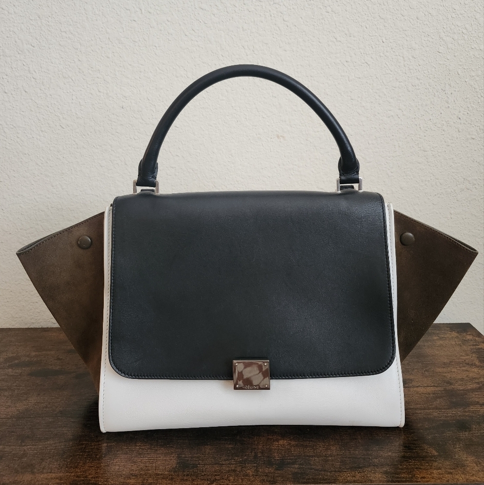 Celine Tri Color Leather and Suede Medium Trapeze Top Handle Bag